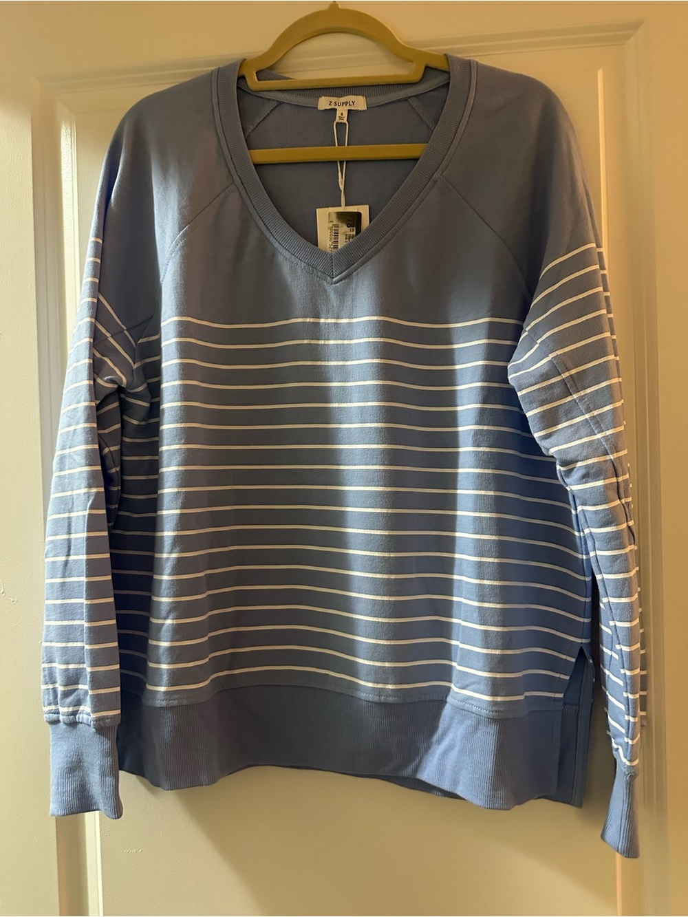 Z Supply Light Blue Striped V-Neck Sweatshirt